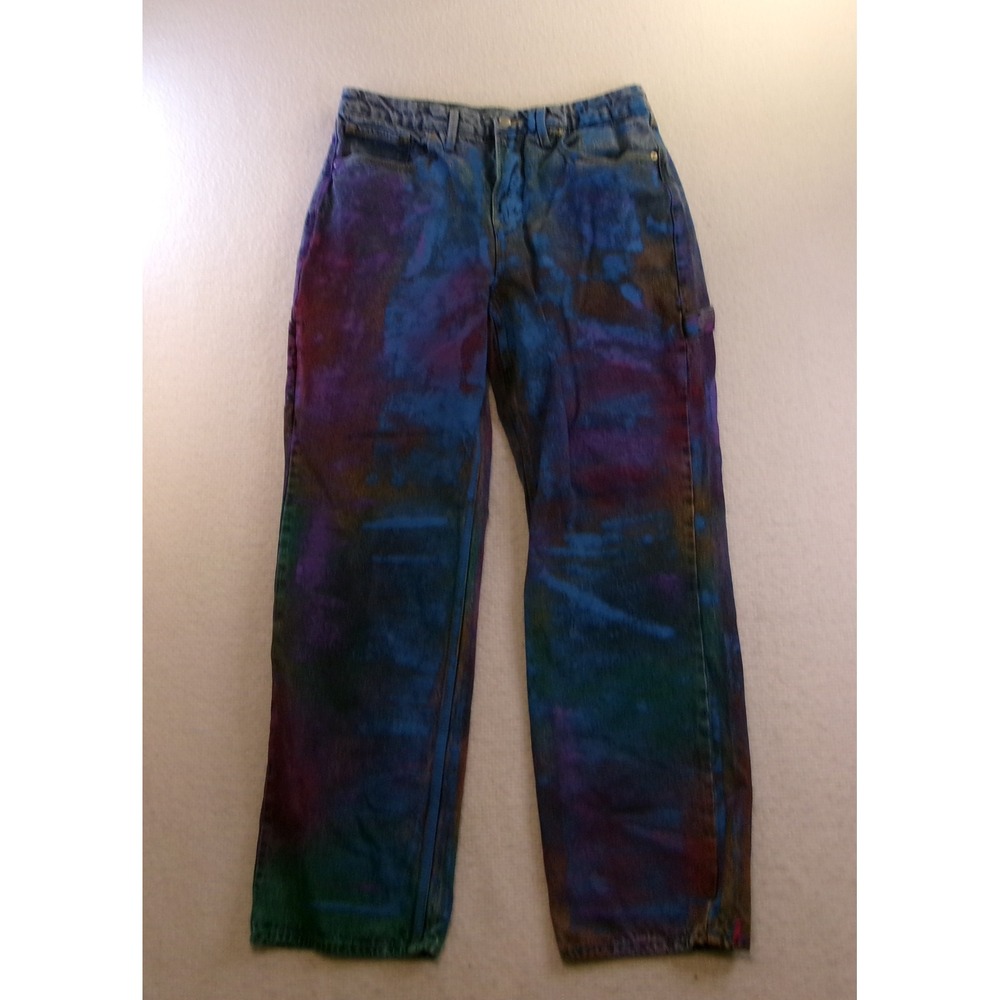 Good American Women 14/32 Carpenter Jeans Blue Multi Tie Dye Straight Leg GNICAR